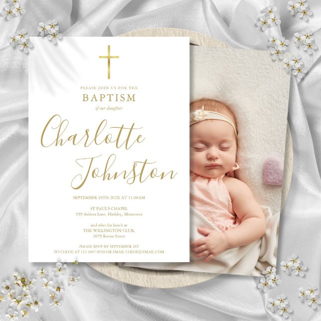 Baptism Christening Golden Signature Script Photo Invitation (Baptism Christening Golden Signature Script Photo Invitation)
