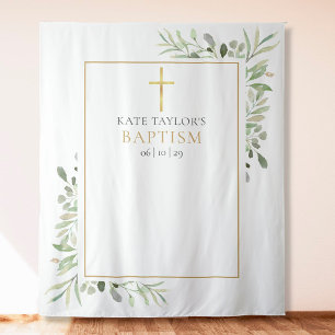 Baptism Christening Greenery Photo Booth Backdrop Tapestry