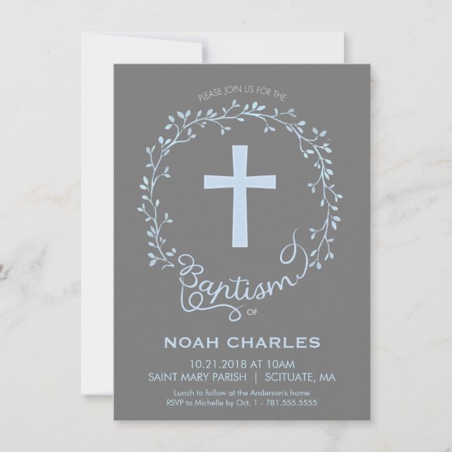 Baptism, Christening Invitation - Baby Boy Invite (Front)