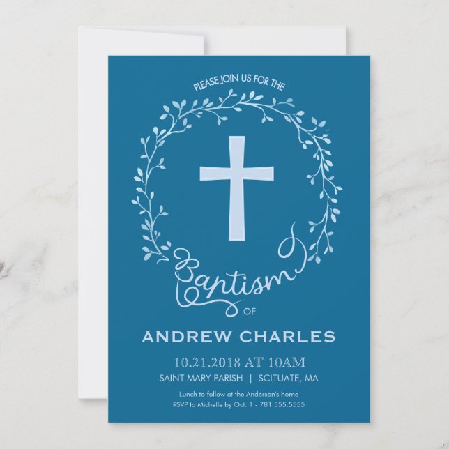 Baptism, Christening Invitation - Baby Boy Invite (Front)