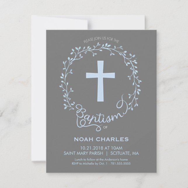 Baptism, Christening Invitation - Baby Boy Invite (Front)