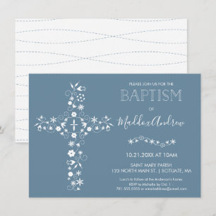 Baptism, Christening Invitation , Blue Modern