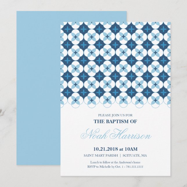 Baptism, Christening Invitation - Boy Invite (Front/Back)