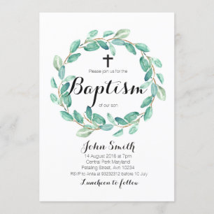 Baptism Christening Invitation Card Greenery