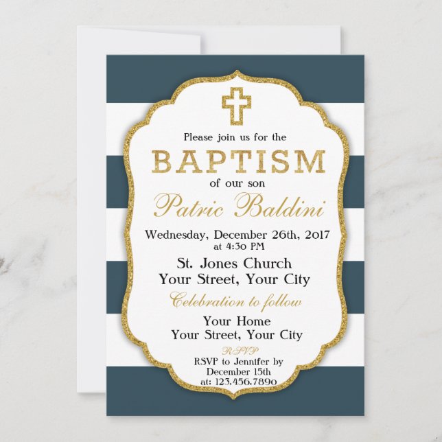 Baptism, Christening Invitation for a BOY (Front)