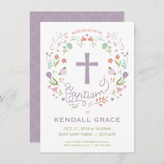 Baptism, Christening Invitation for Girl - Custom (Front/Back)