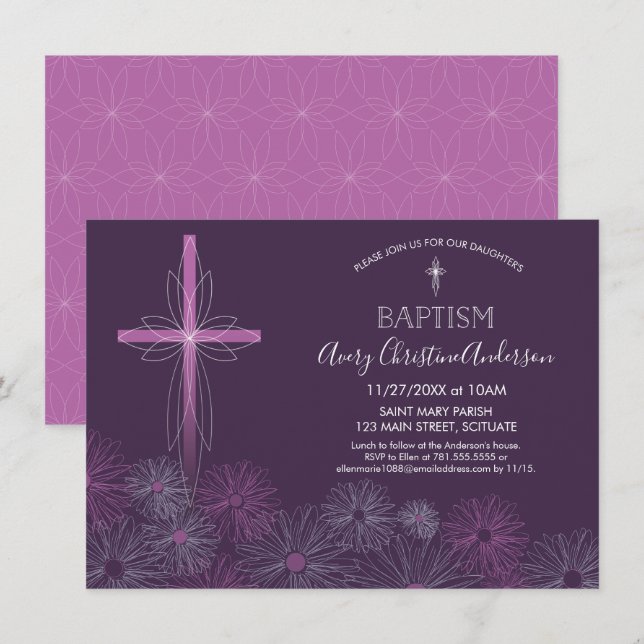 Baptism, Christening Invitation - Girl, Custom (Front/Back)