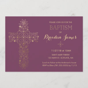 Baptism, Christening Invitation - Gold Cros Invite