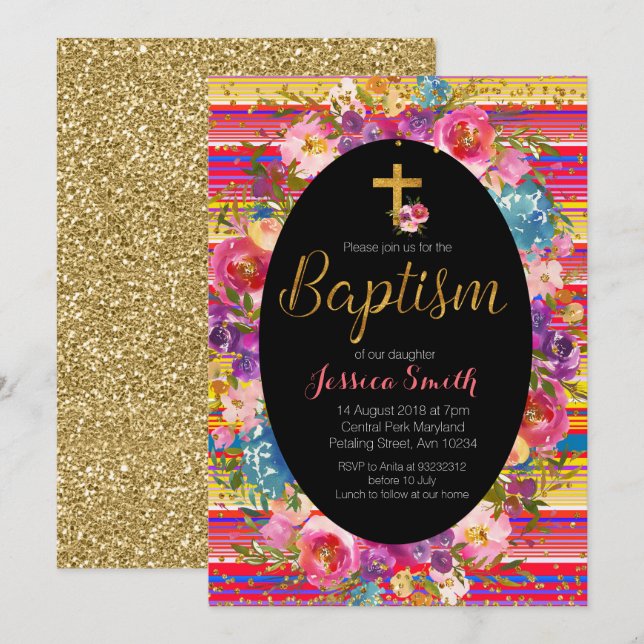 Baptism Christening Invitation Mexican Fiesta (Front/Back)