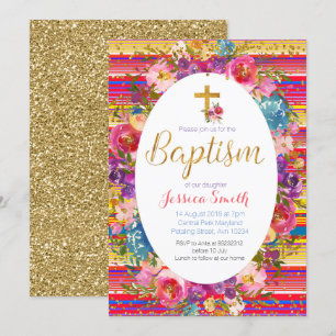 Baptism Christening Invitation Mexican Fiesta Gold