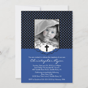Baptism Christening Invitations Photo Blue & Black