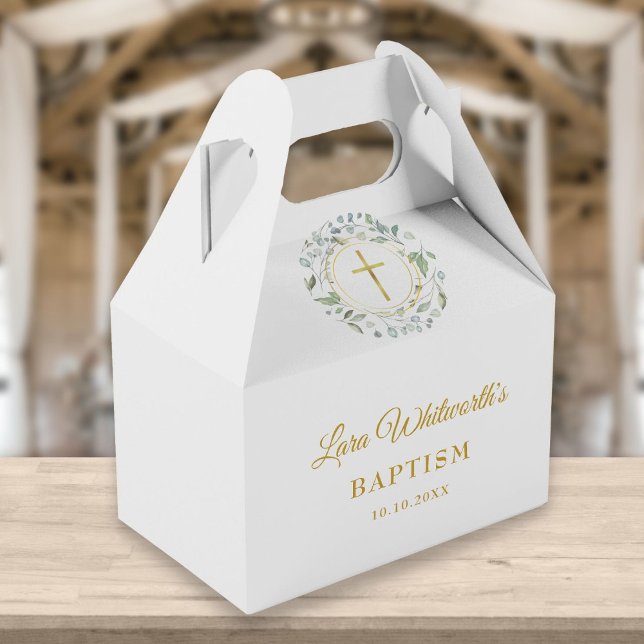 Baptism Christening Laurel Garland Gold Script Favour Box (Creator Uploaded)