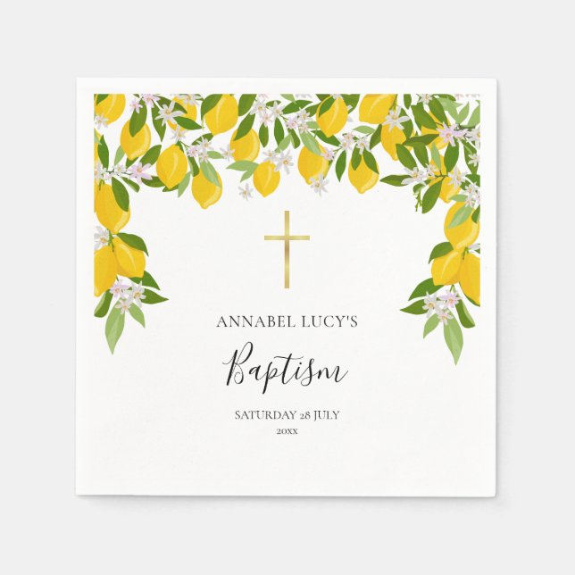 Baptism Christening Lemons Blossom Floral Napkin (Front)