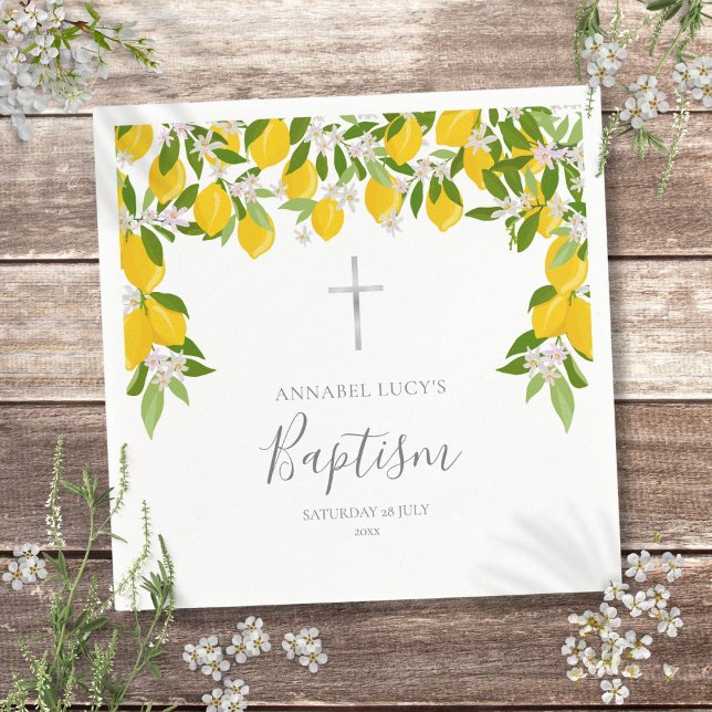 Baptism Christening Lemons Blossom Floral Napkin (Baptism Christening Lemons Blossom Floral Napkins)
