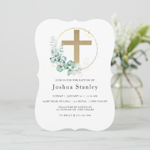 BAPTISM, Christening, Minimalist, Eucalyptus Invitation