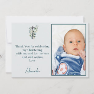 Baptism Christening Modern Boy Thank You Photo  Invitation