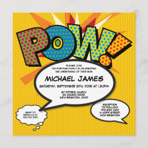 Baptism Christening Modern Comic Book Pop Art  Invitation