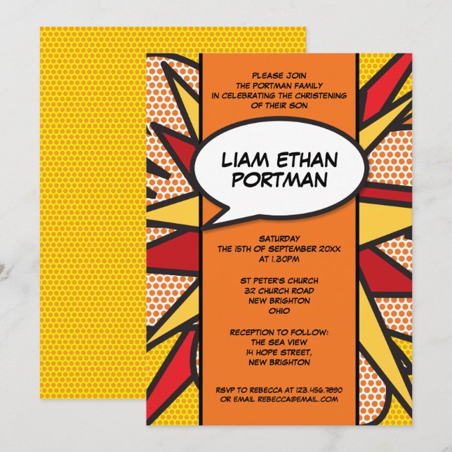 Baptism Christening Modern Fun Typographic Invitation (Front/Back)