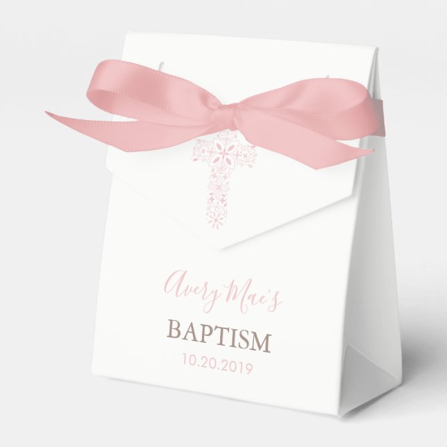 Baptism, Christening Party Favour Box; Cross (Girl Favour Box (Front Side)