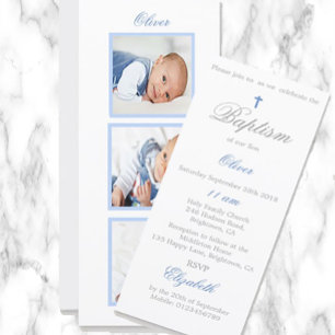 Baptism Christening Photo Baby Blue Invitation