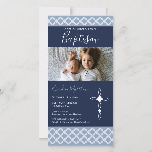 Baptism, Christening Photo Card - Boy's, Simple (Front)