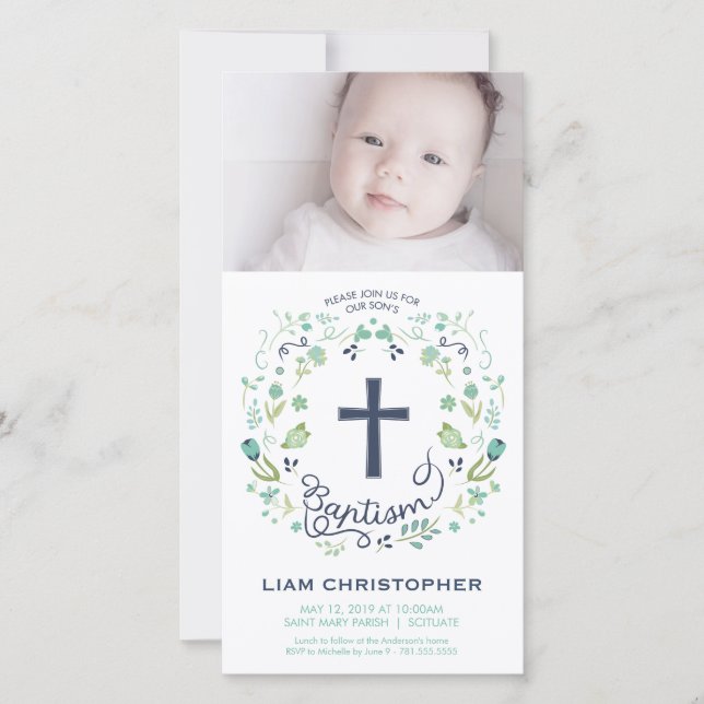 Baptism, Christening Photo Card Invitation - Boy (Front)