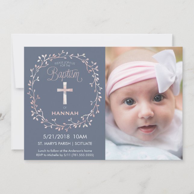 Baptism, Christening Photo Invitation - Baby Girl (Front)