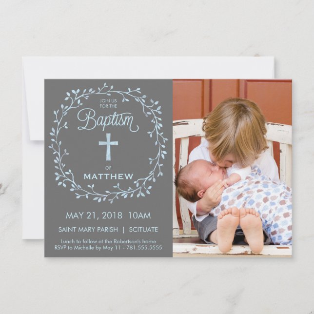 Baptism, Christening Photo Invitation, Boys Invite (Front)