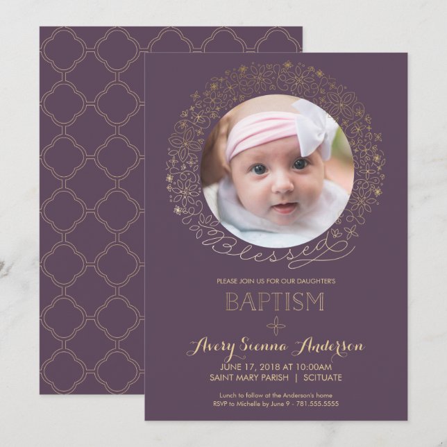 Baptism, Christening Photo Invitation, Girl's Invitation (Front/Back)
