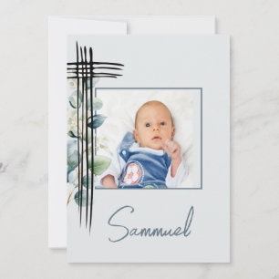 Baptism Christening Photo Male Modern  Blue  Invitation