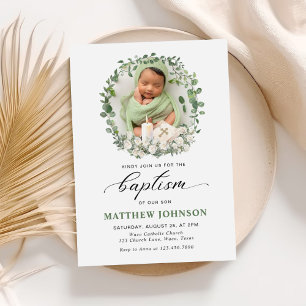 Baptism Christening Photo Roses Floral Invitation