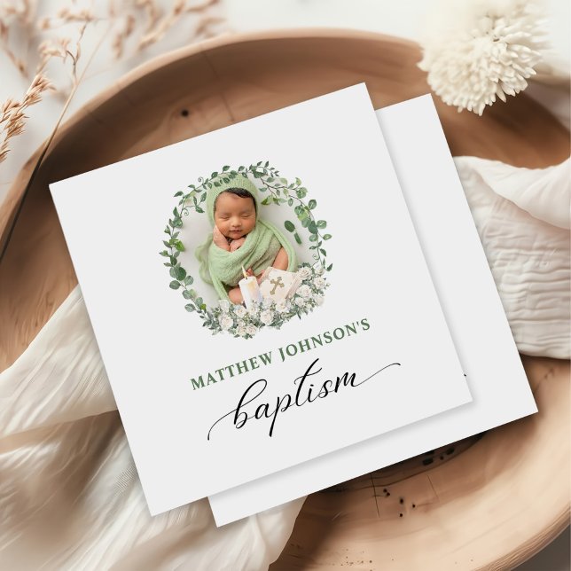 Baptism Christening Photo Roses Floral Napkin (Creator Uploaded)