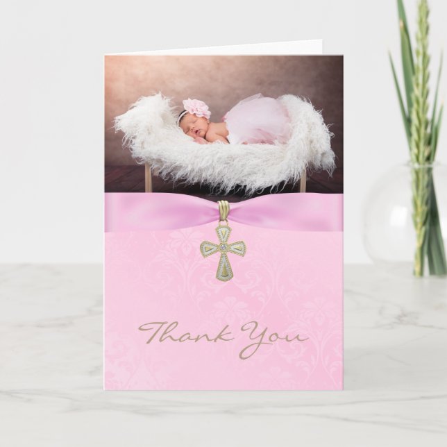 Baptism Christening PhotoThank You Card for a Girl (Front)