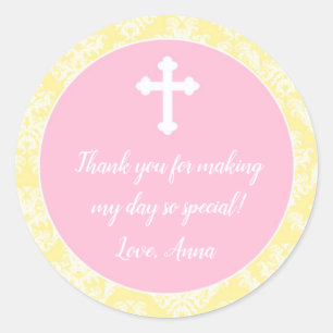Baptism Christening Pink Yellow Gift Favour Label