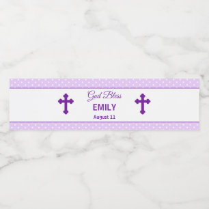 Baptism Christening Purple Bottle Purple Polka Dot Water Bottle Label