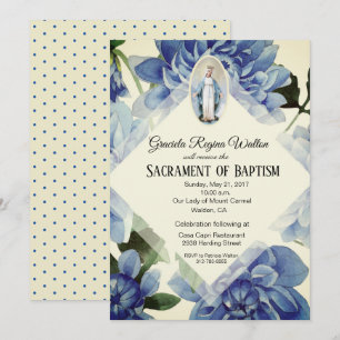 Baptism Christening Religious Blue Flowers Invitation