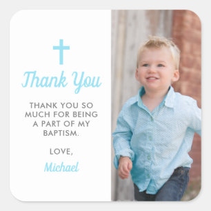Baptism Christening Religious Boy Photo Square Sticker