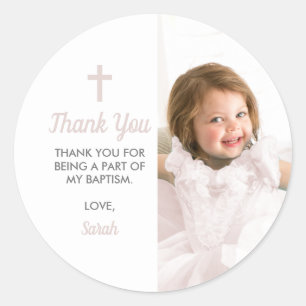 Baptism Christening Religious Pink Girl Photo Classic Round Sticker