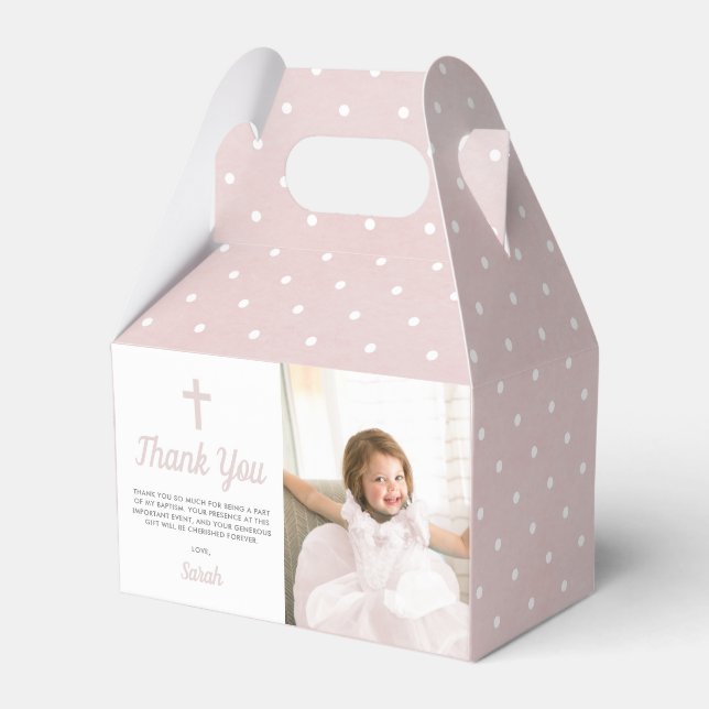 Baptism Christening Religious Pink Girl Photo Favour Box (Front Side)