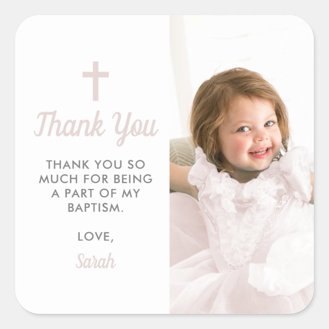 Baptism Christening Religious Pink Girl Photo Square Sticker (Front)