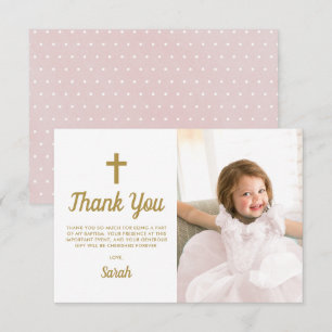 Baptism Christening Religious Pink Girl Photo Thank You Card