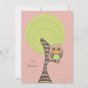 Baptism Christening Retro Stripes Owl Invitation