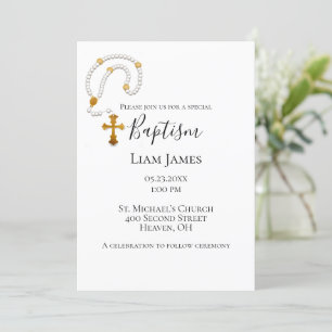 Baptism Christening Rosary Simple Religious Event Invitation