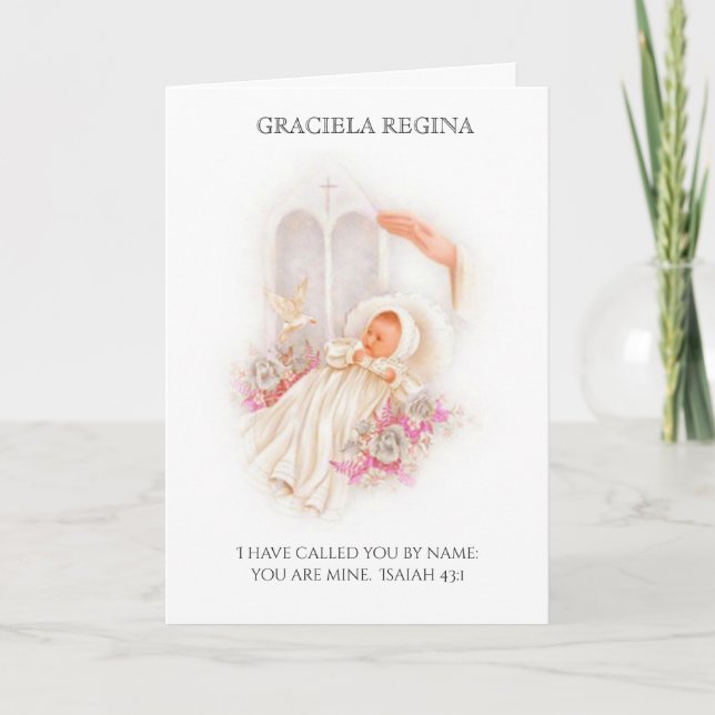 Baptism Christening Scriptural  Baby Girl Roses Card (Front)