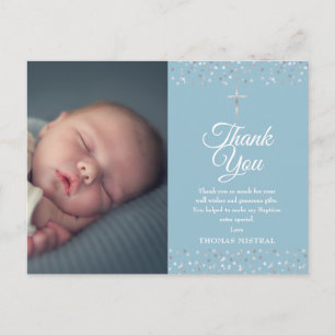 Baptism Christening Silver Hearts Photo Thank You Postcard