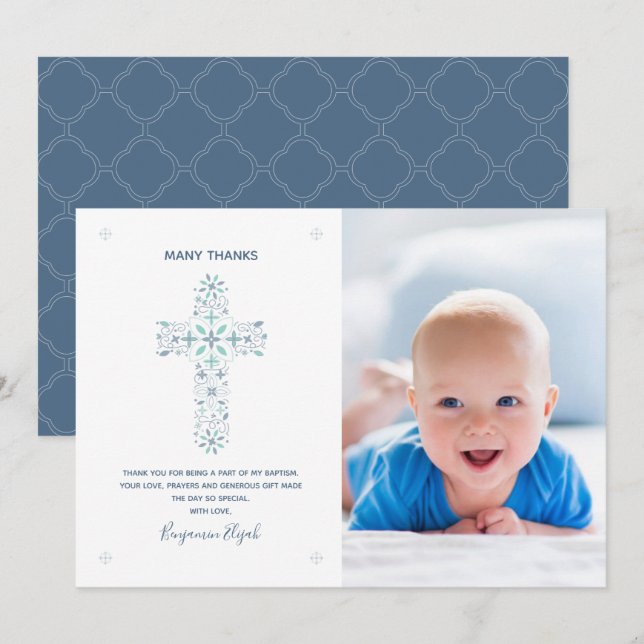 Baptism, Christening Thank You Card - Baby Photo (Front/Back)