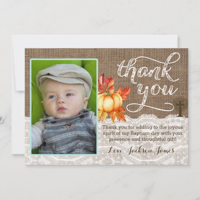 Baptism Christening Thank you Card, Pumpkins Cross (Front)