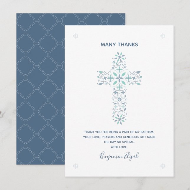 Baptism, Christening Thank You Note Boy's Card (Front/Back)