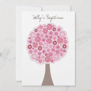 Baptism Christening White Pink Cherry Blossom Tree Invitation