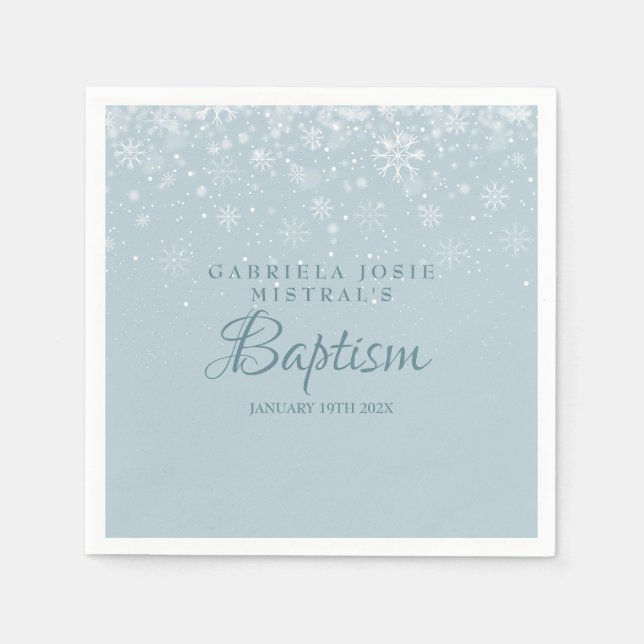 Baptism Christening Winter Snowflakes Napkin (Front)